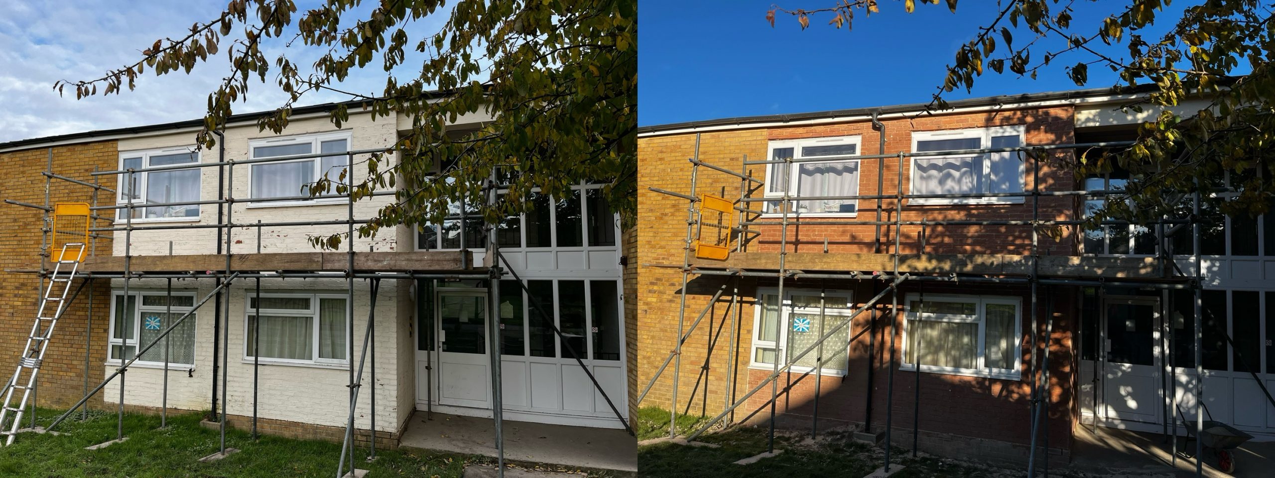 Hailsham flats before masonry paint removal