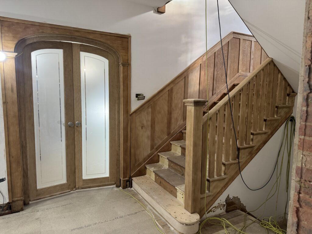 Oak doors and staircase after soda blasting, Brighton