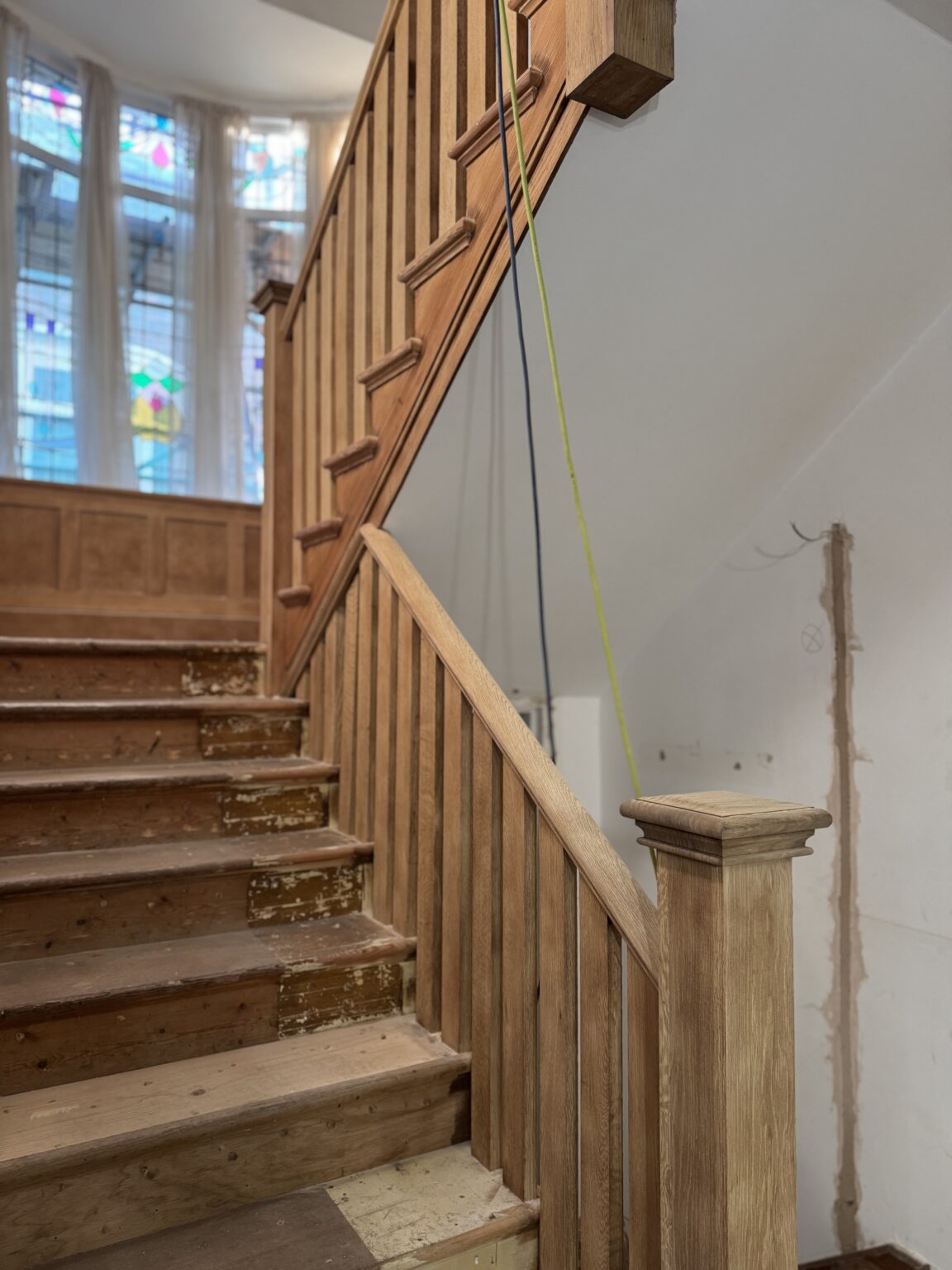 Oak staircase woodwork after soda blasting, Brighton