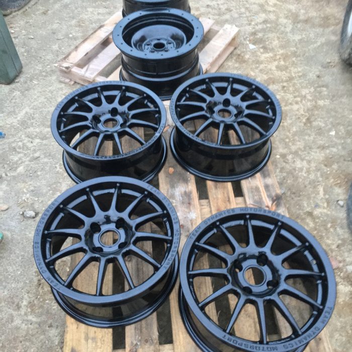 6 wheels Powder Coated in Semi Gloss Black