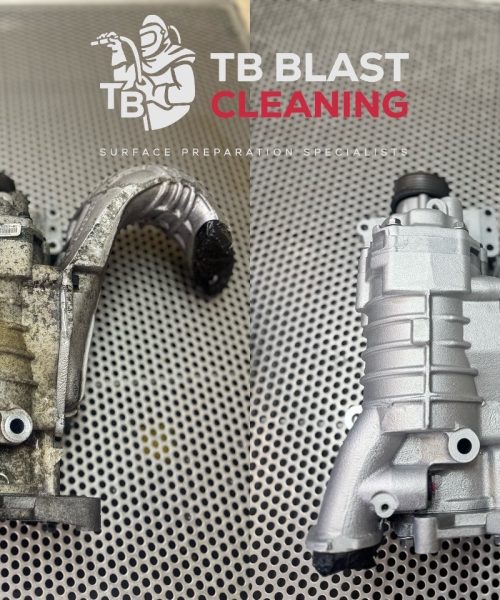 Before and after vapour blasting of aluminium supercharger by TB Blast Cleaning in East Sussex